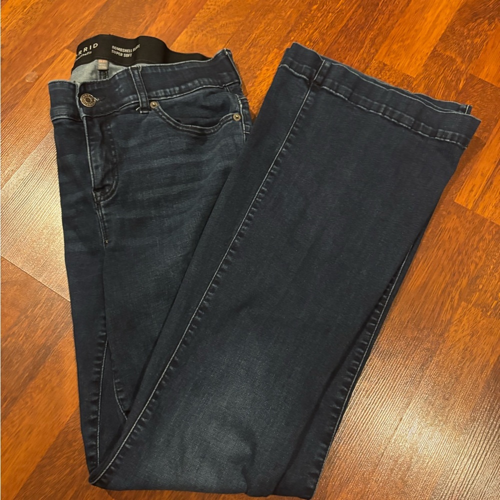 Torrid Super Soft Bombshell Flare Jeans in Dark Blue 14 Extra Tall